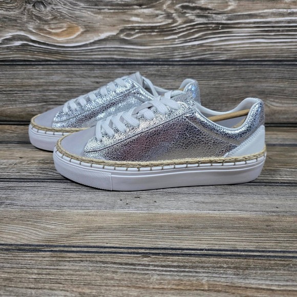 Free People Scotty Sneaker Silver Platform Espadrille Casual Shoes Size 7 - Picture 1 of 8